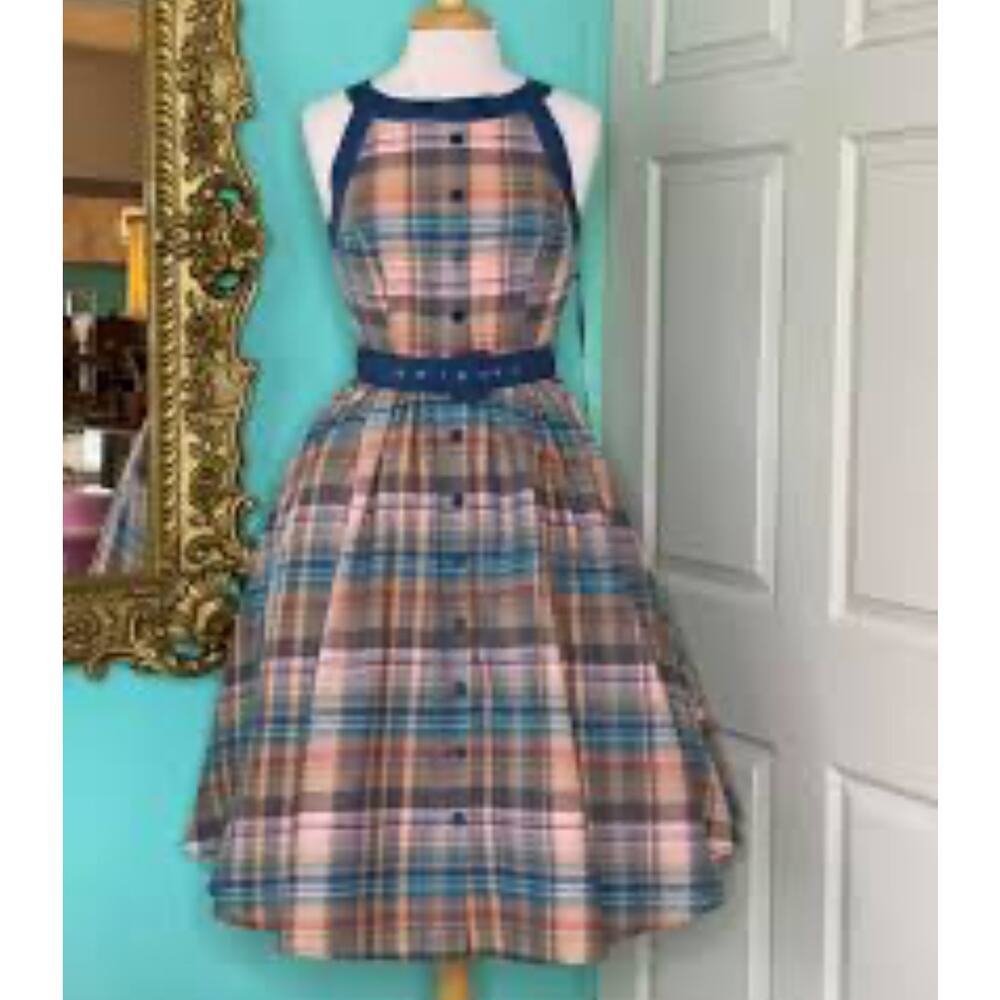 Unique Vintage Plus Size Multicolored Plaid Maxine Swing Dress Sz XS#73